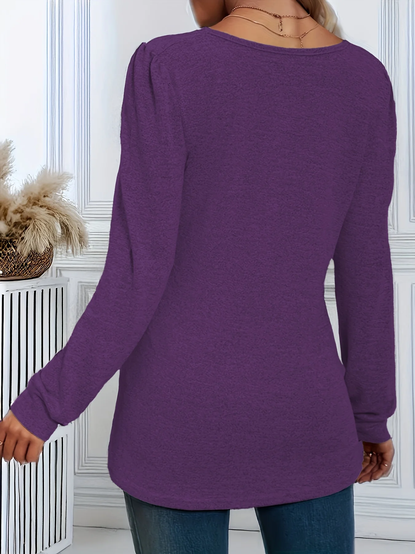 Stilvolles Plus-Size-Oberteil für Damen mit eckigem Ausschnitt und langen Ärmeln für mühelose Eleganz – Detail 8