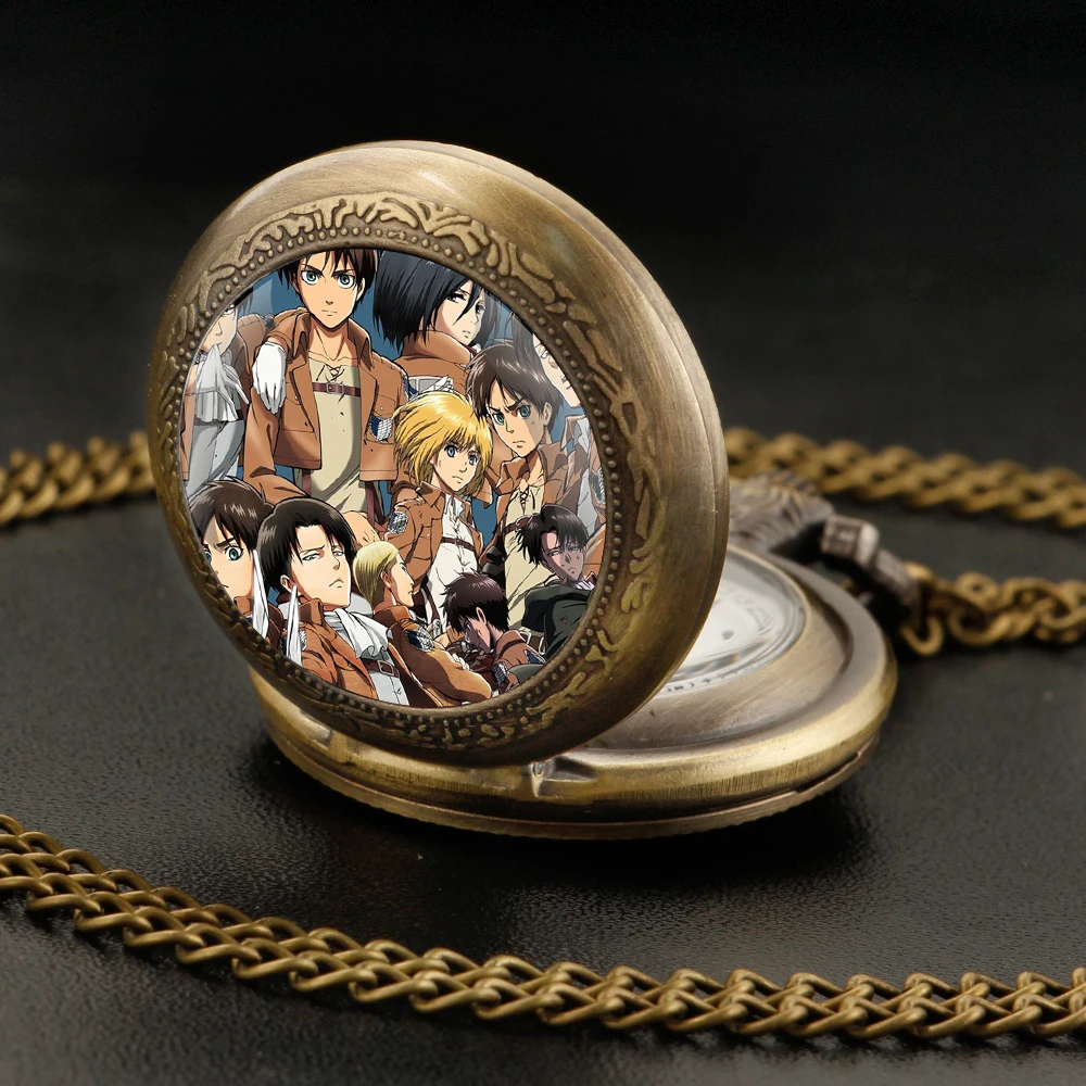 Quartzo relógio de bolso com algarismos arábicos para homens e mulheres, Attack on Titan Tema, cúpula de vidro, colar pingente, presente clássico anime, novo