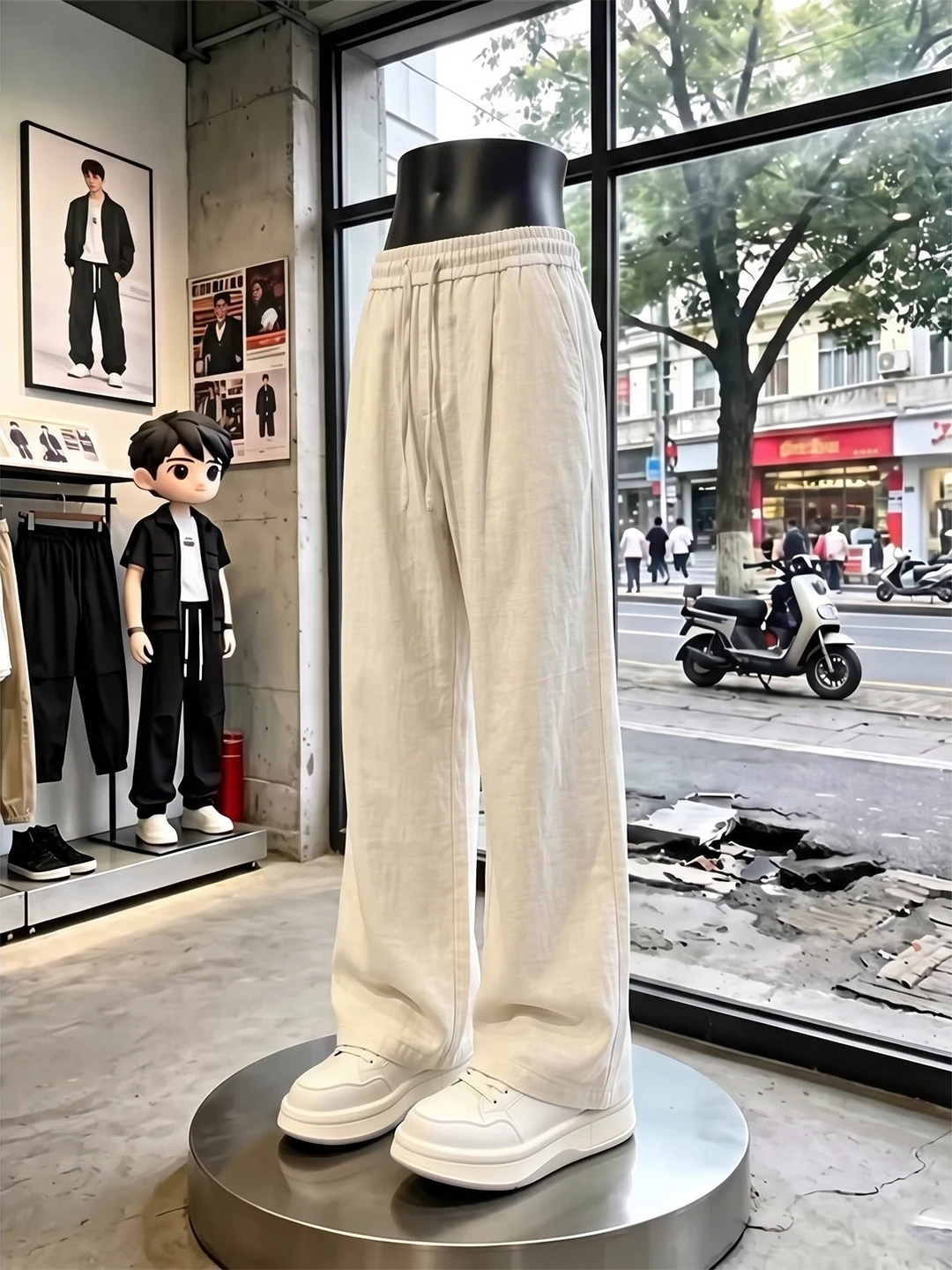 Slimming Wide Leg Cotton Linen Pants Men's Summer Thin Breathable Cool Feeling Pants Drapey Lightweight Casual Trousers