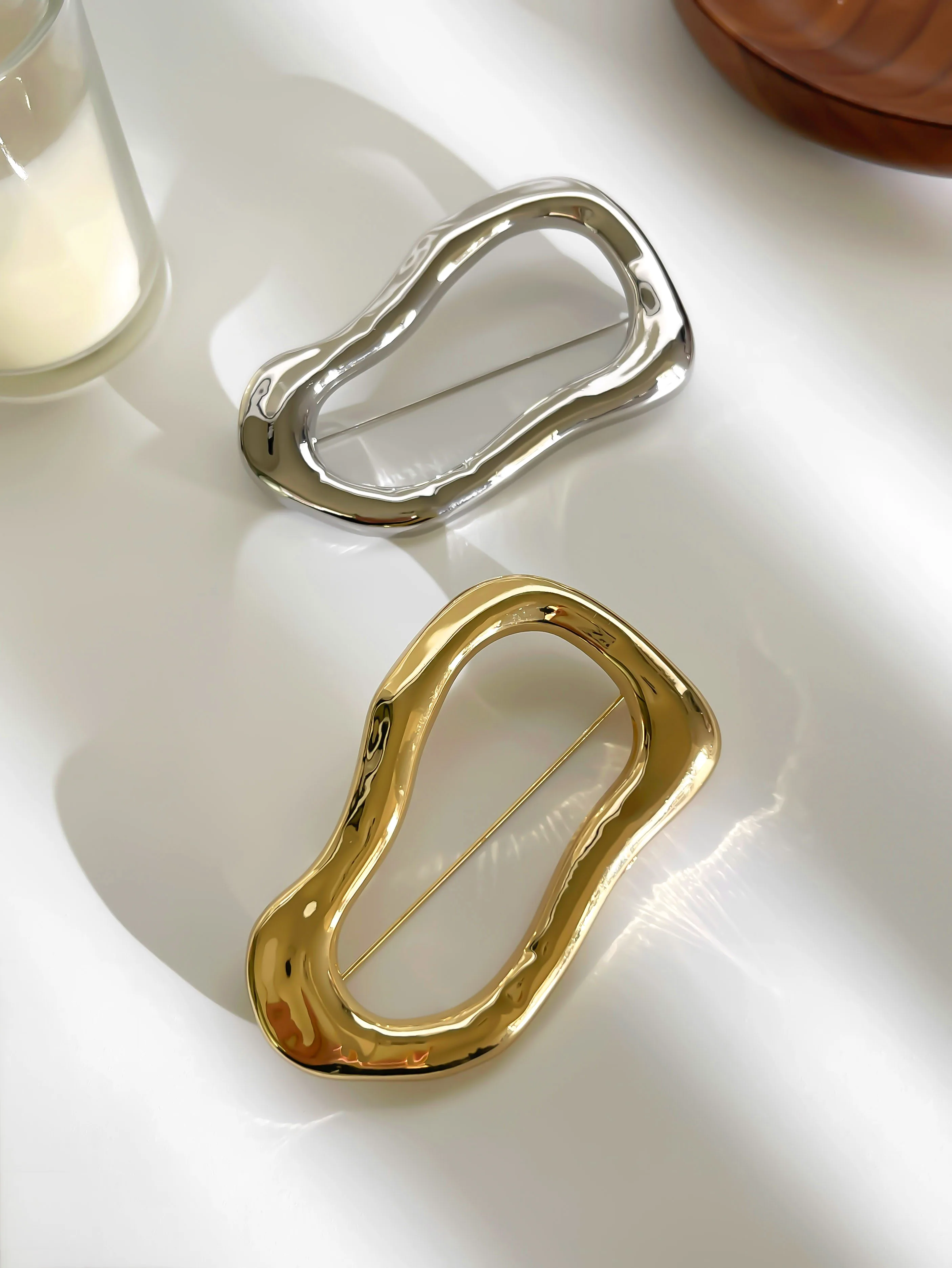 Peri'sbox موضة بسيطة OL الفن نمط غير النظامية الجوف مطلية بالذهب بروش اكسسوارات للنساء ناضجة حلية مجوهرات رائعة #5