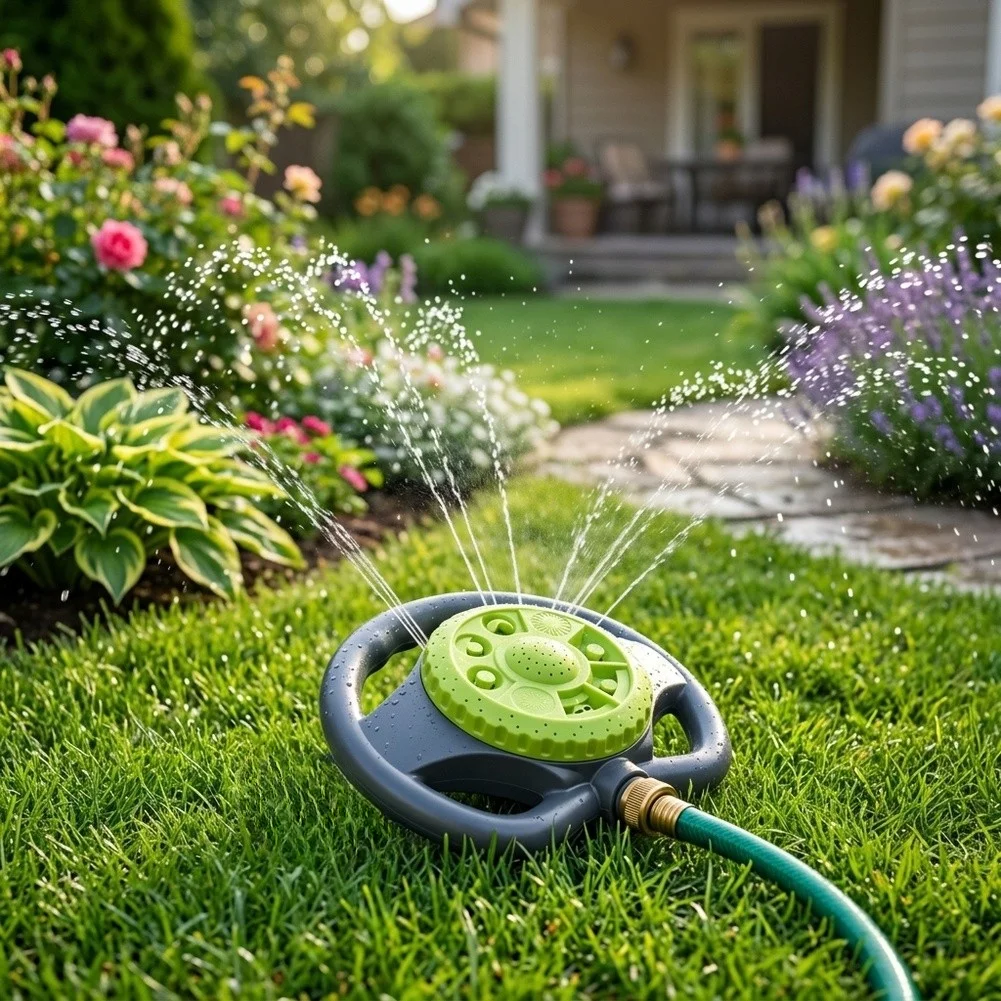 Sprinkler for Lawn and Garden 8 Spray Modes Rotating Base Mounted Design 10m Coverage 79 Square Meters Effective