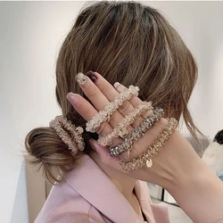 Perline di perle multicolori cravatta per capelli corda elastica per capelli fogli di metallo semplici Scrunchies copricapo a coda di cavallo per accessori per ragazze da donna