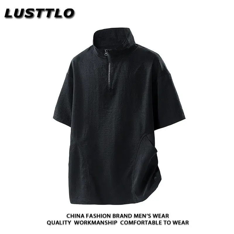 

Half-zip Quick-dry Short-sleeve Men's Casual Sports T-shirt Stand Collar Short-sleeve Polo Shirt