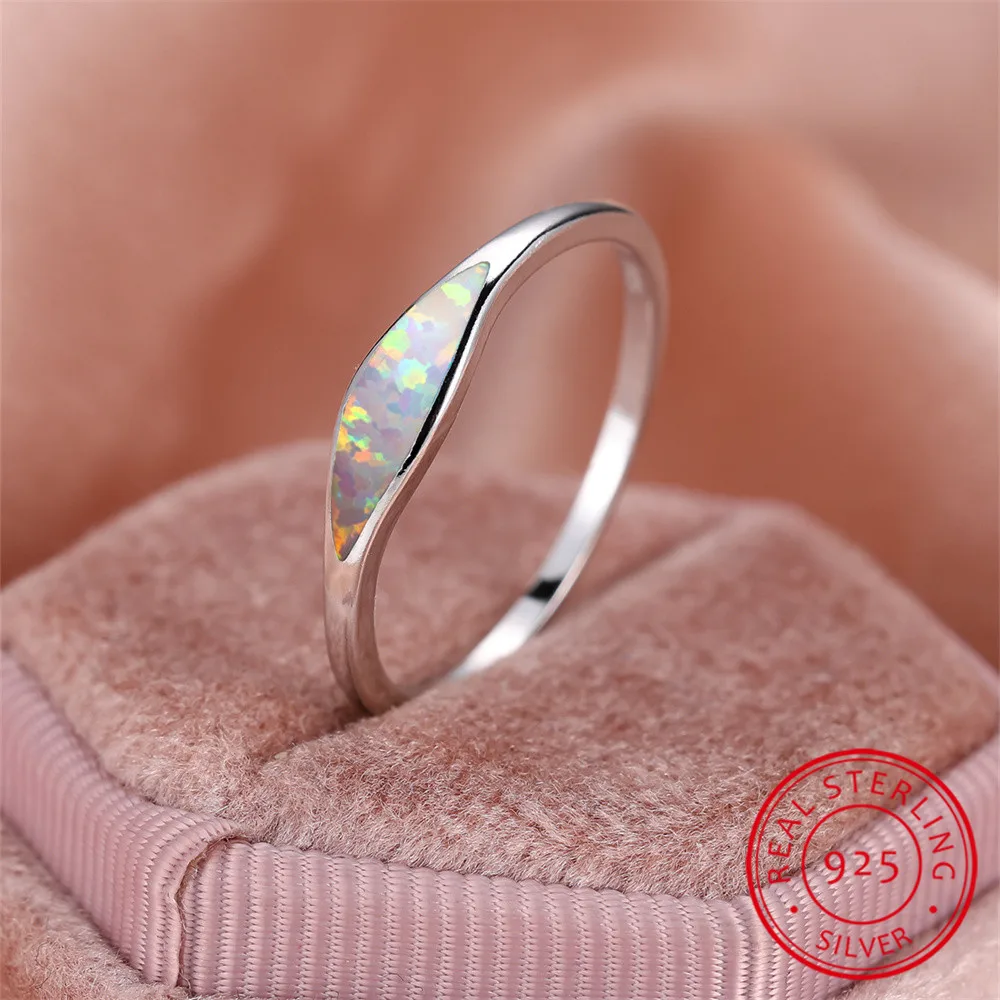 White Fire Opal Stone Ring Real 925 Sterling Silver Engagement Rings For Women Wedding Band Jewelry Valentine\'s Day Gift