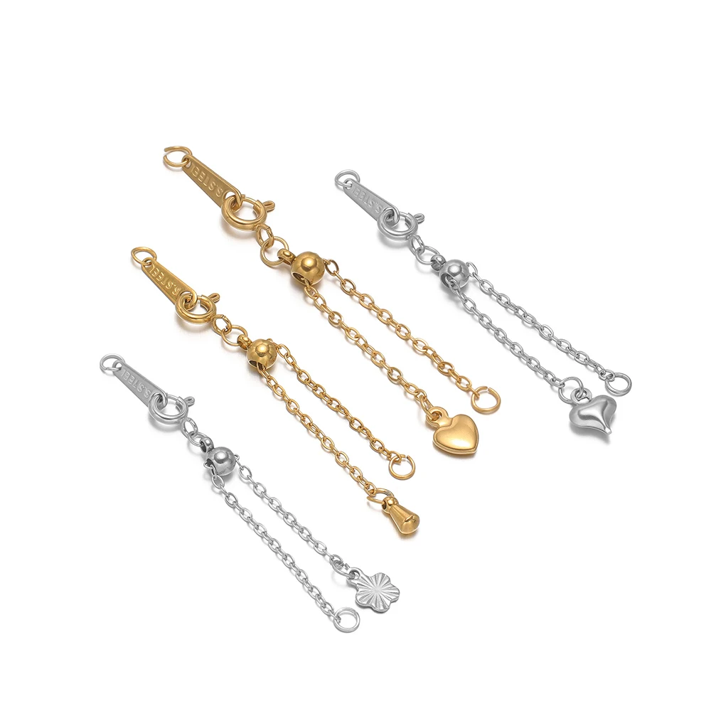 

4Pcs 18k Gold Plated Stainless Steel Bracelet Extension Chains Adjustable Tail Chains Connectors for DIY Necklace Jewelry Making