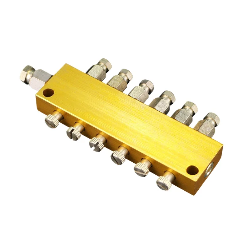 

TK Type B Adjustable Resistive Oil Manifold Aluminum Copper Plated 1In12Out for 4/6mm Nylon Tube Industrial Lubrication System