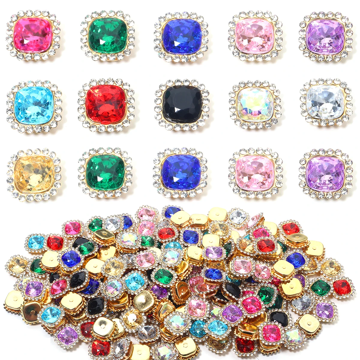 

20pcs/lot Square Sewing Claw Rhinestones Crystals Glass Beads Buttons Stones Sew On Rhinestone For Clothes Sewing Accessories