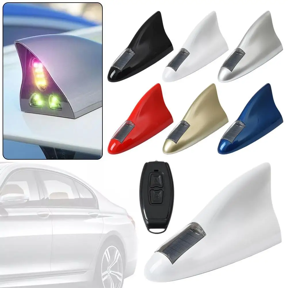 Car Solar LED Anti Collision Light Warning Lights Universal Shark Fin Antenna Light Automobile Modeling Decorating Accessories