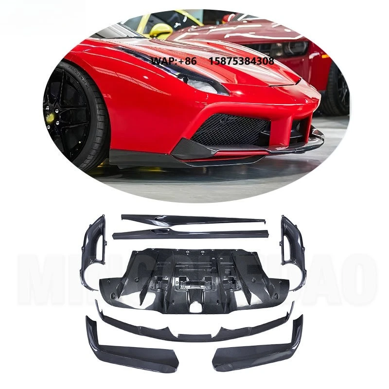 Dry Carbon Fiber Novitec Style Body Kit for 488 Front Lip Side Skirt Rear Lip Tail Air Outlet Tail Light Frame