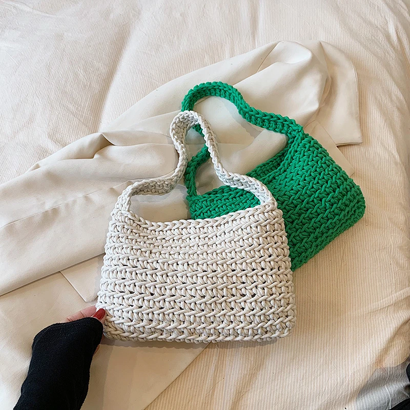 5Colors Boho Shopper Bag Women Simple Wool Shoulder Bags Small Female Designer Woven Handbag Purse Fashion Underarm Knitting Bag