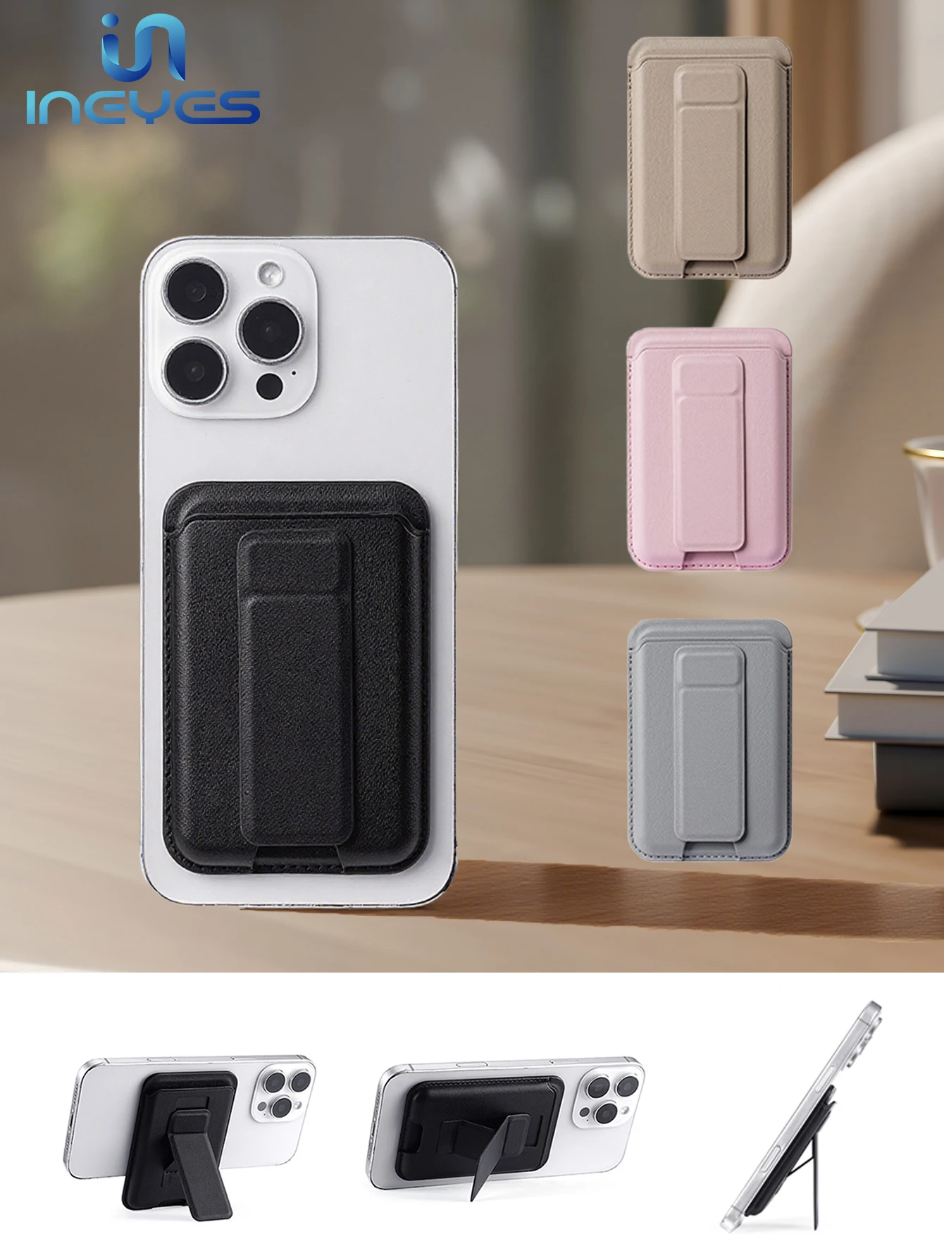 INEYES 2 In1 Magnetic Wallet for MagSafe Wallet with Adjustable Stand Slim Magnetic Card Holder Mag Safe Wallets Vegan Leather