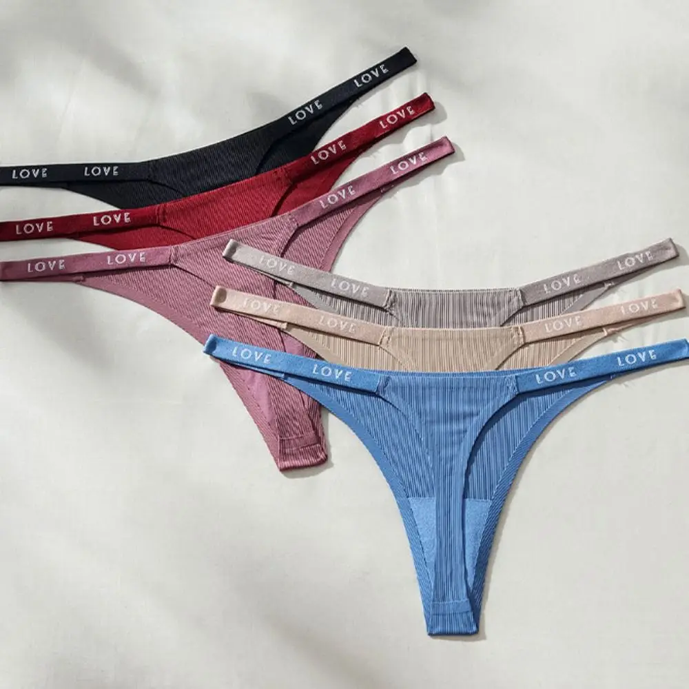 달콤한 솔리드 컬러 아이스 실크 팬티 편지 코튼 가랑이 여성 팬티 낮은 허리 Traceless Thong Seamless Briefs Women