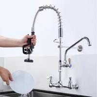 Modern Eco Friendly Sink Faucet with Pre-Rinse Sprayer,Commercial Kitchen Sink Faucet 8 Inch Center Wall Mounted Pot Fill Faucet