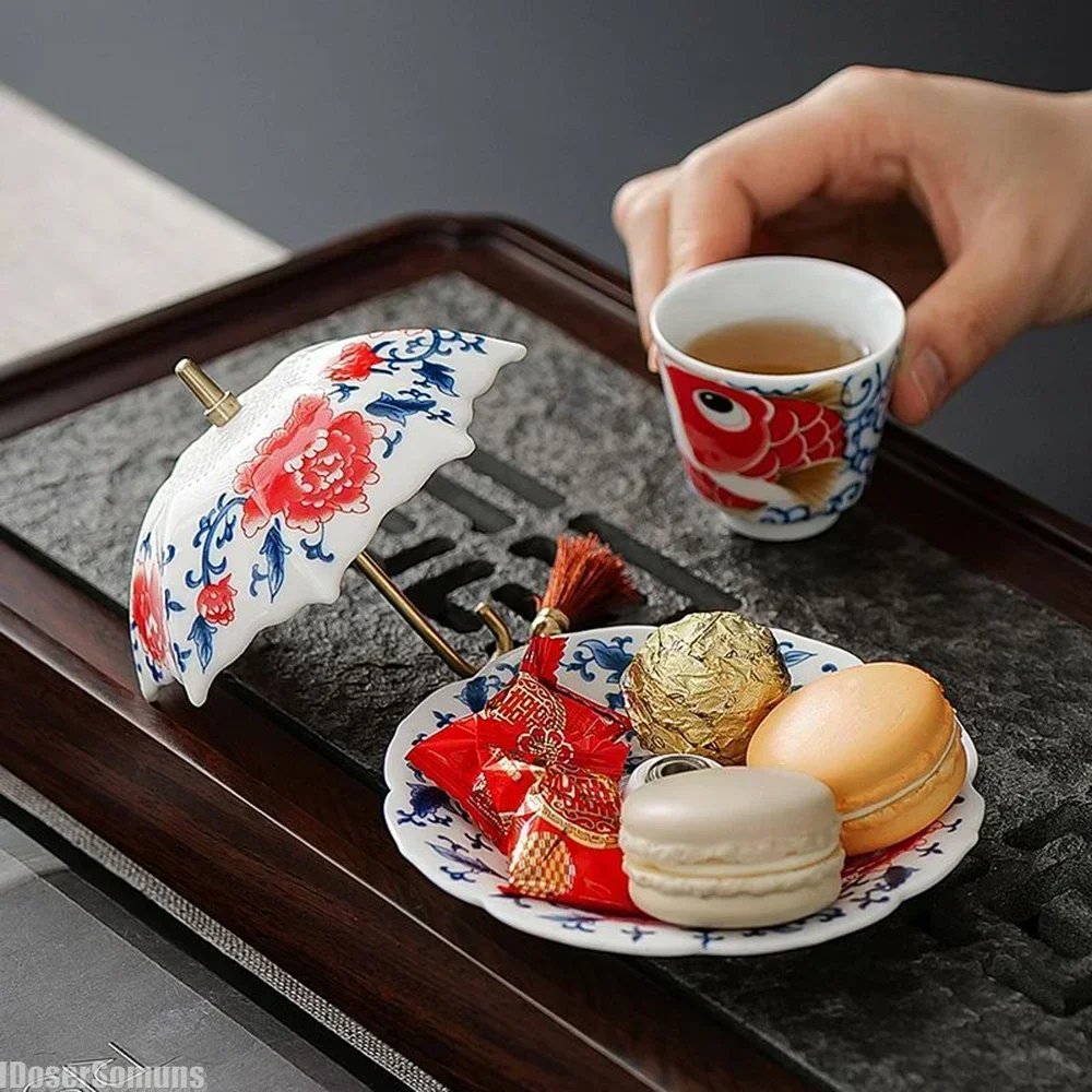 2025 New Creative Blue and White Umbrellas Tea Filters Ceramic Filters Tea Ceremony Decoration Tea Accessories Gift for Friends