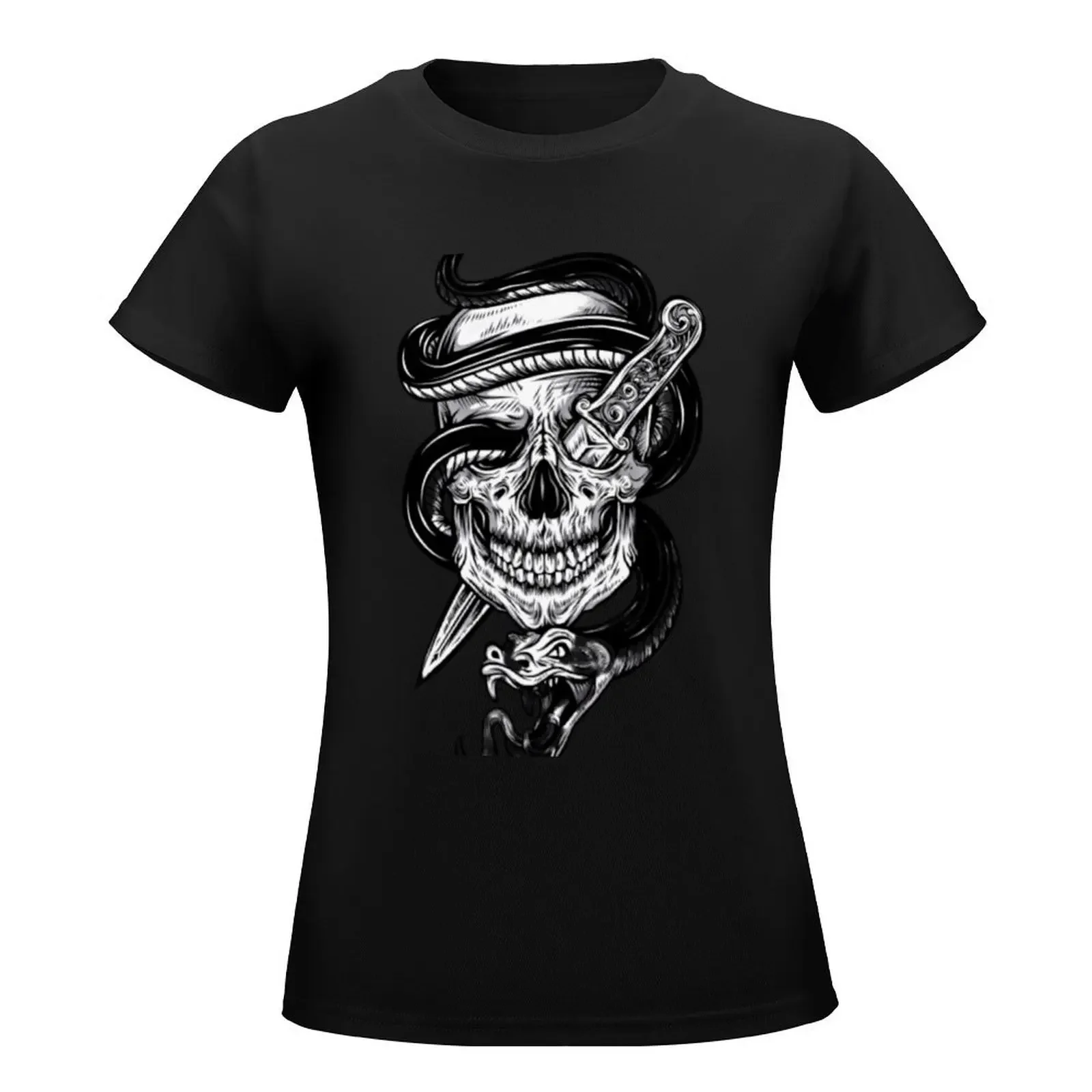 Skull with knife and snake T-Shirt cute clothes Blouse Woman clothes