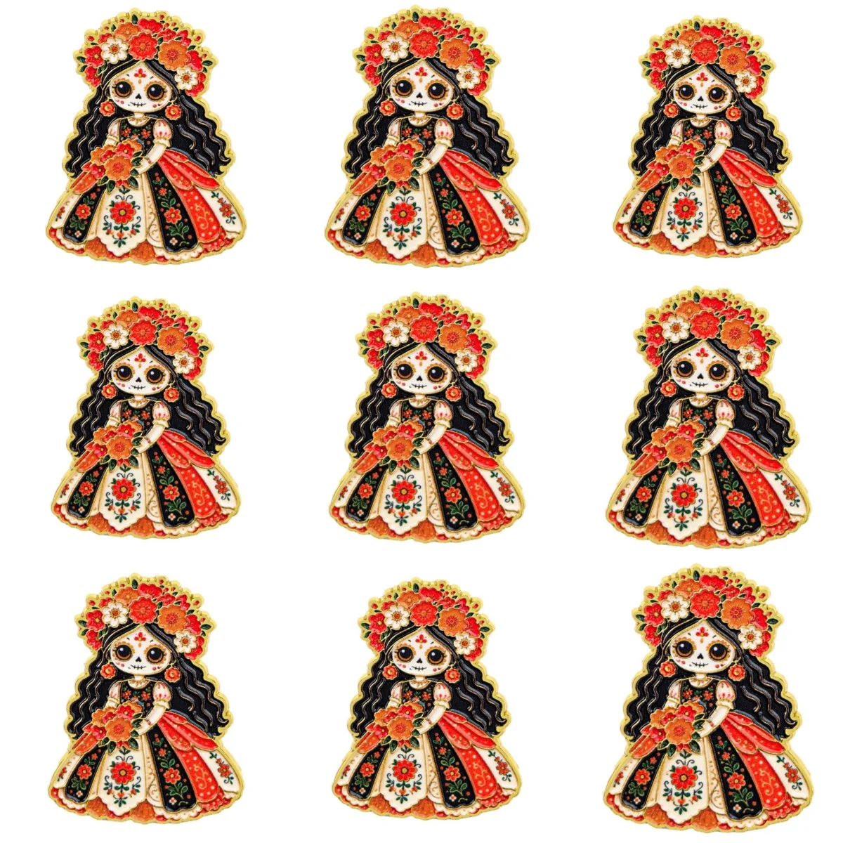 9-teiliges mexikanisches Halloween-Skelett-Emaille-Pin-Set, Vintage-Brosche für Mäntel, Anstecknadeln, Metallabzeichen, Schmuck, Geschenk zum Tag der Toten