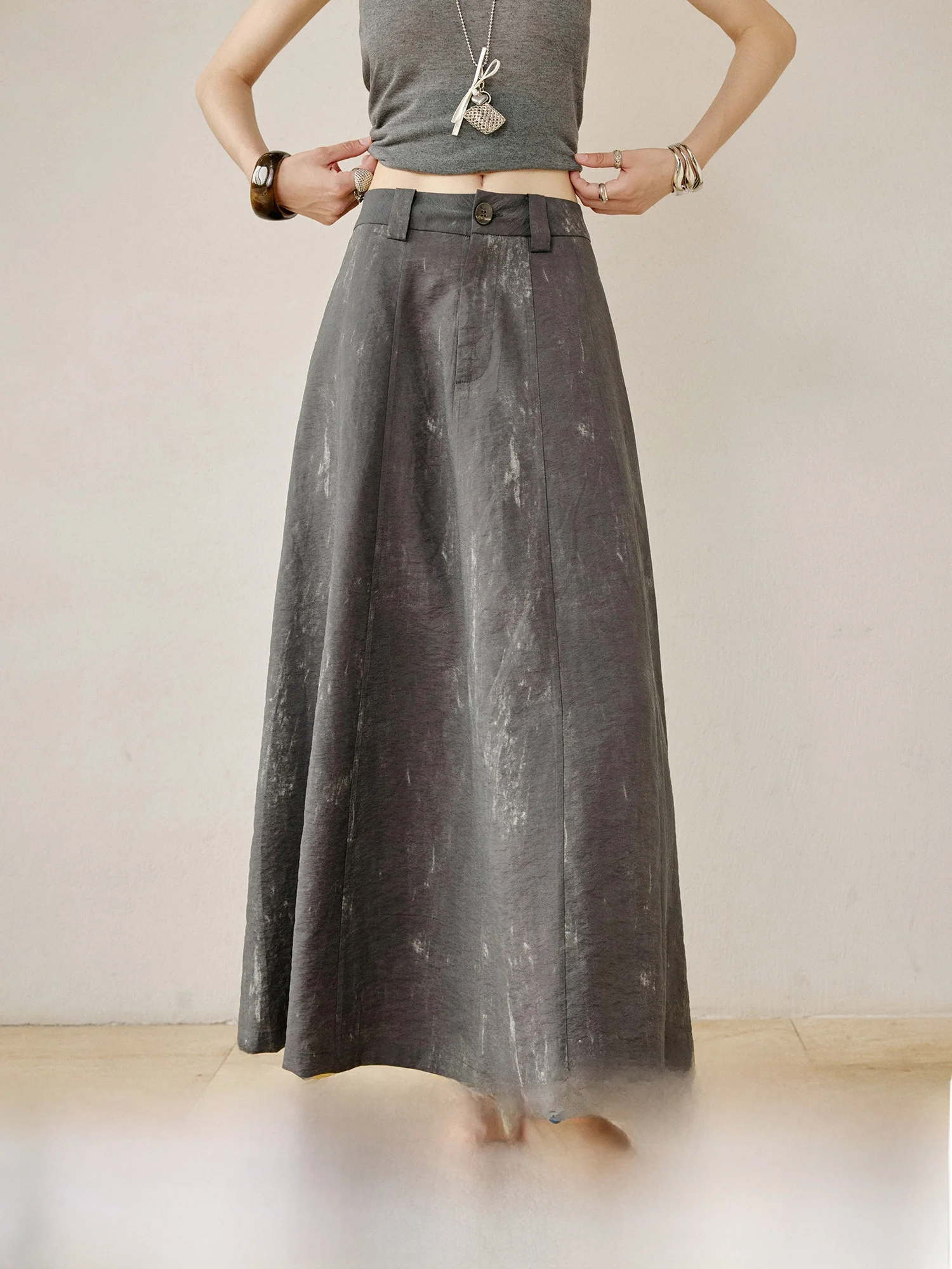 

Юбка А-силуэта с высокой талией из денима с отливом под шелк, винтажная, повседневная, для женщин