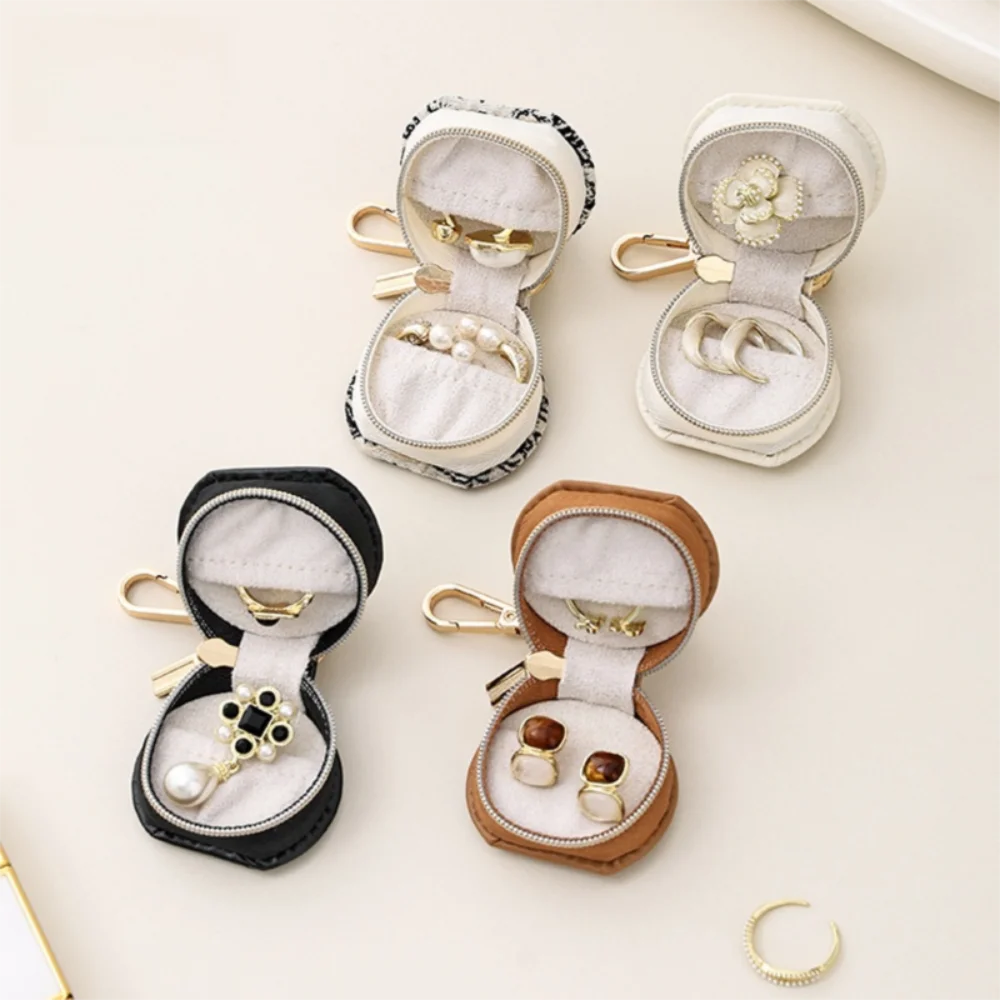 Mini Jewelry Box Keychain Jewelry Display Earring Organizer Portable Ring Box Minimalist Semi-circular Travel Bag Pendant Gifts