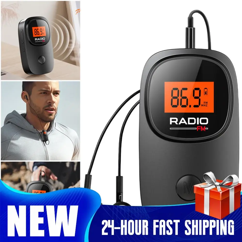 Pocket Clip Radio FM-radio-ontvanger LCD-scherm Digitale afstemming FM-radio met oortelefoon Draagbare radio op batterijen voor thuis