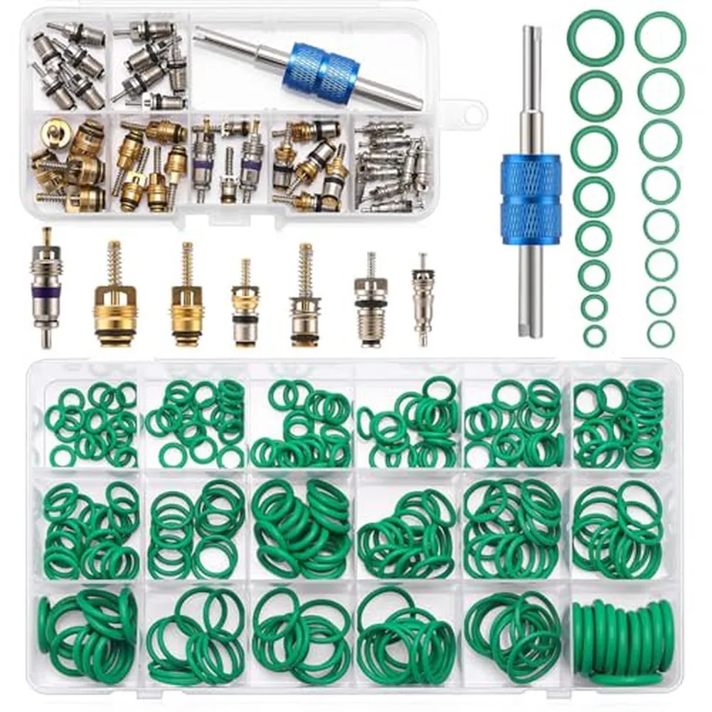  310PCS Car Ac Valve Cores Tire Valve Tube Cores +O-ring Remover Tool R12 & R134a Automotive Repair Parts
