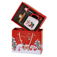 400ml Cute Christmas Ceramic Mug with Lid Spoon Santa Reindeer Design Gift Set for Friends Family Colleagues Xmas Present
