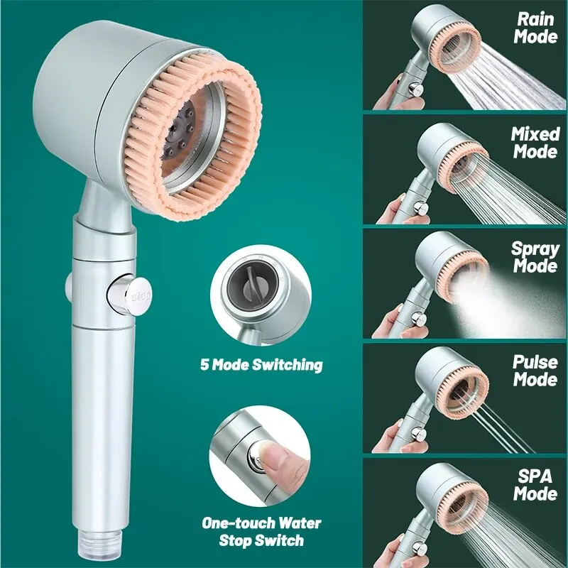 

Boosted Shower Head Brush Combination Filter Pressurize Nozzle Pressure Water Saving Bathroom Shower Accessary High Quality