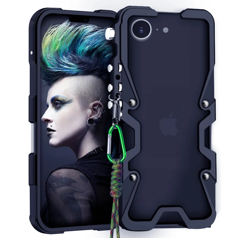 

Armor Screw Metal Frame Shockproof Cover For iPhone17 16 15 14 13 12 Aluminium Bumper Cases Heavy Duty Fundas With Ring Rope