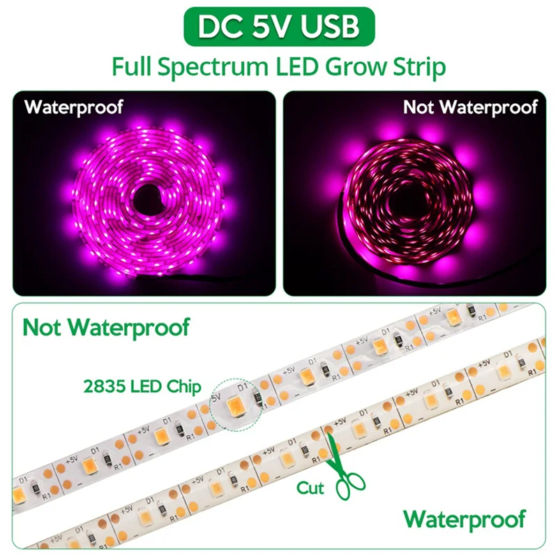 ABAE-8X LED Grow Light Full Spectrum 5V USB Grow Light Strip 2835 LED Phyto Lamps For Plants Growing 100Cm