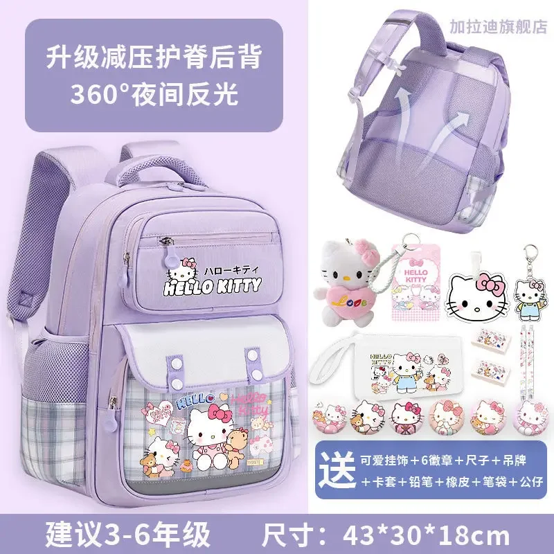 Imagem -05 - Sanrio Hello Kitty Mochila para Meninas Proteção Coluna Escolar Grande Capacidade Moda Reduzir Estudo Carga