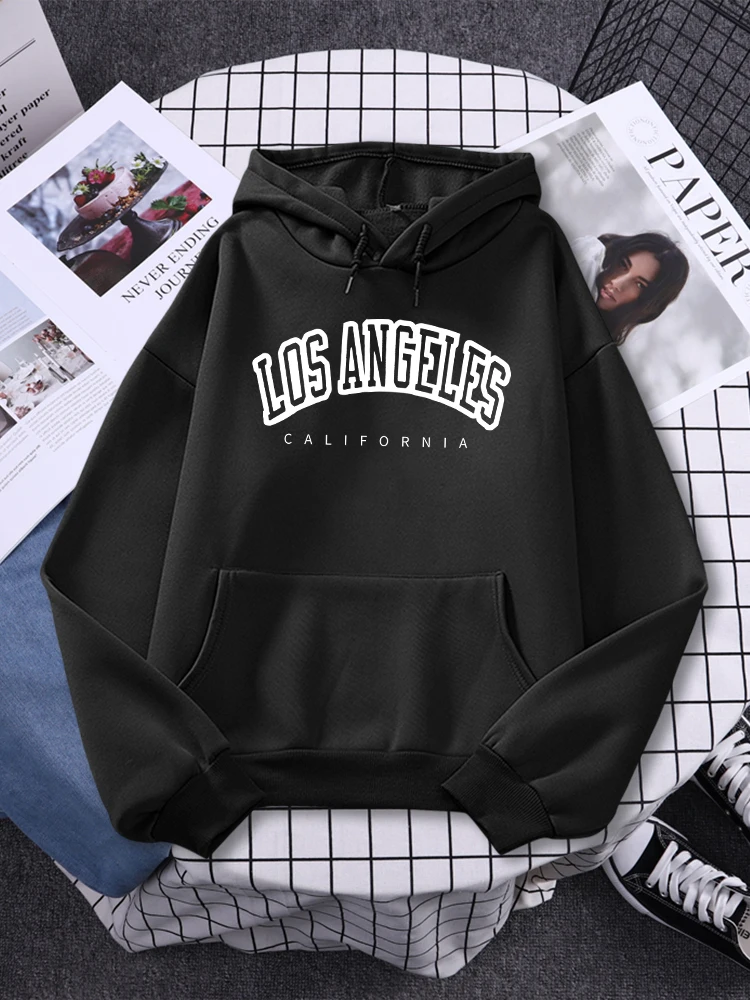 

Los Angeles California USA Printing Women Streetwears Vintage Casual Long Sleeves O-Neck College Hoodies Fleece Soft Womans Tops