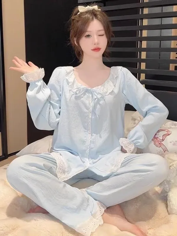 

plus Size 300 Pou Women's Spwear Long Sve Sweet Lace Princ Sle Home Clothes Set Winter Collection China Made