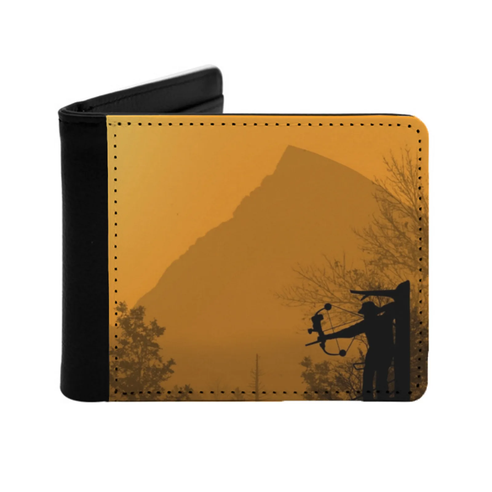 

Персонализированный мужской кожаный кошелек The Sunset Hunt Mountains, сумка для денег, кошелек из искусственной кожи, кошелек с бантом на закате, охотник на оленей
