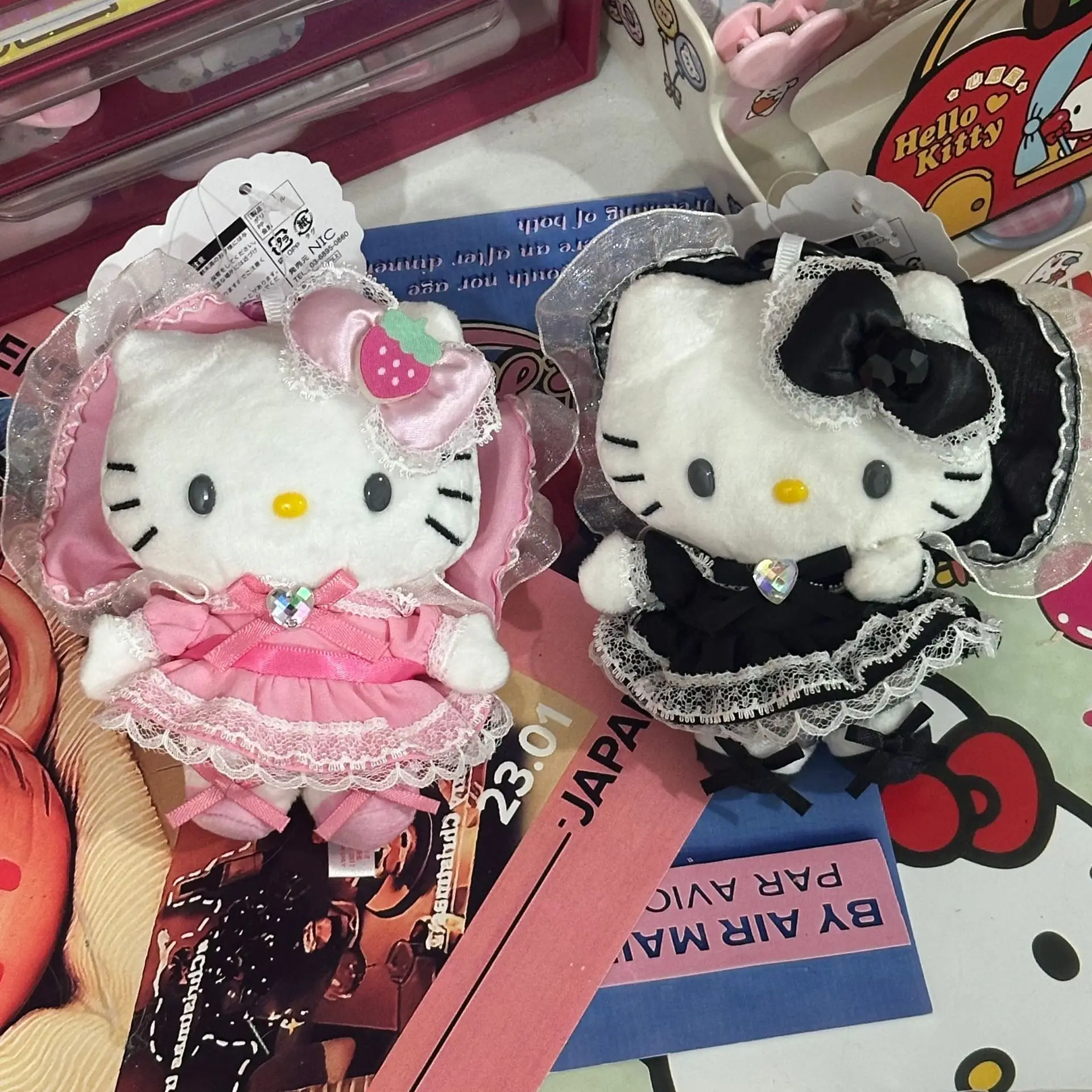 لوليتا خادمة أسود وردي مرحبا كيتي أفخم دمية قلادة لطيف ألعاب الدمى المفاتيح فتاة على ظهره الديكور هدية