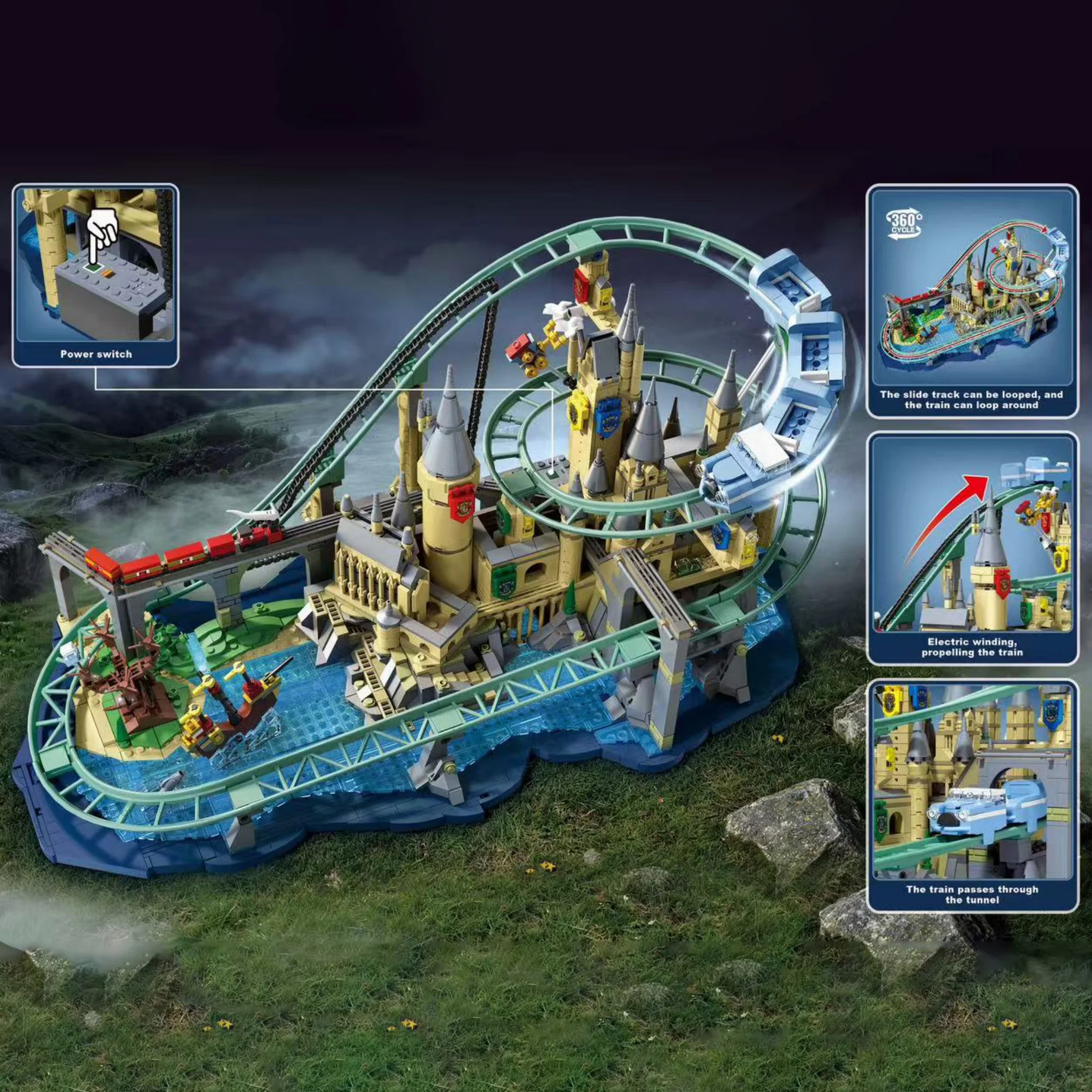 2694pcs Magic Castle Roller Coaster Building Blocks Creative Amusement Park Movie Game Model Bricks Idea Toys for Adults Gifts