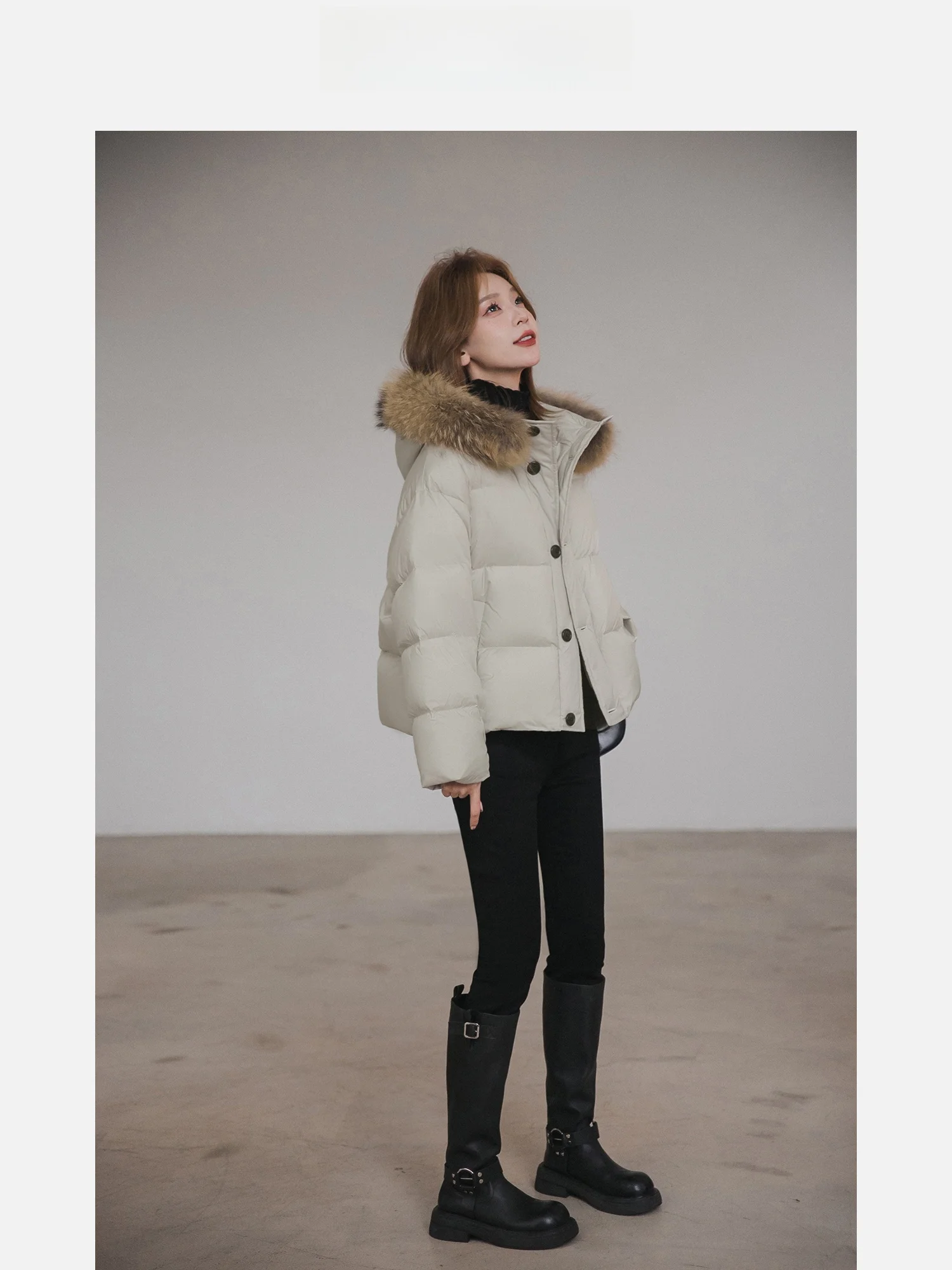 

Женское теплое зимнее пальто-пуховик с большим меховым воротником и капюшоном, корейское белое пальто с наполнителем Du