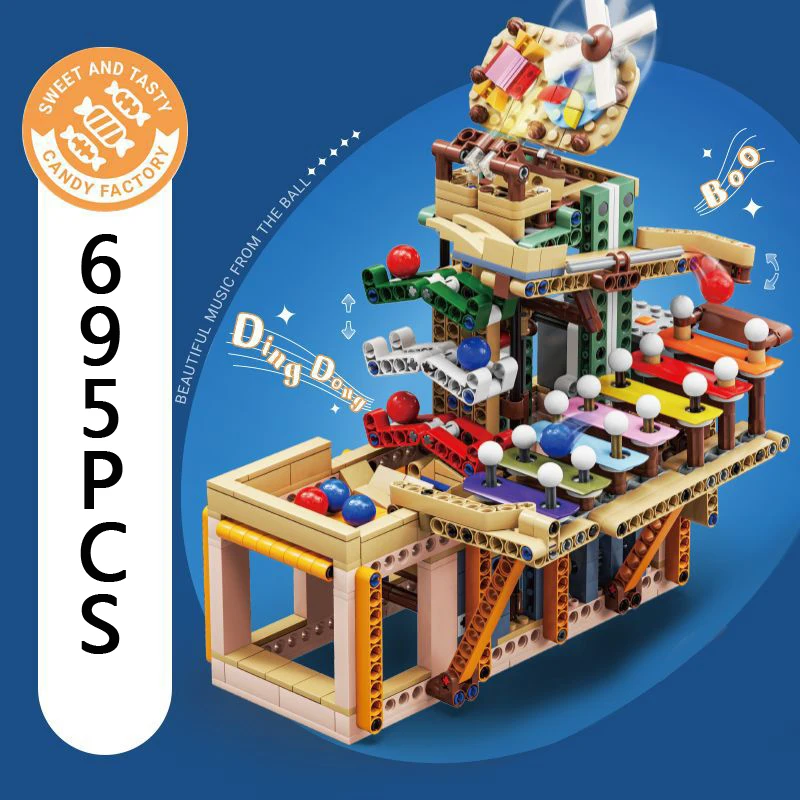 

Technical Idea Windmill Rolling Ball Melody Piano Block Electric Building Brick Steam Construction Educational Toys For Kid Gift