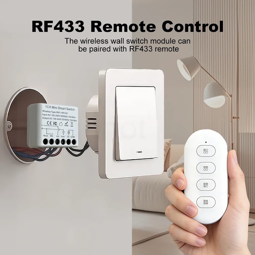 MANHOT WiFi+RF433 Smart Switch 2Way Mini Smart DIY Switch Module Smart Relay Automation Breaker Works With Tuya Google Home