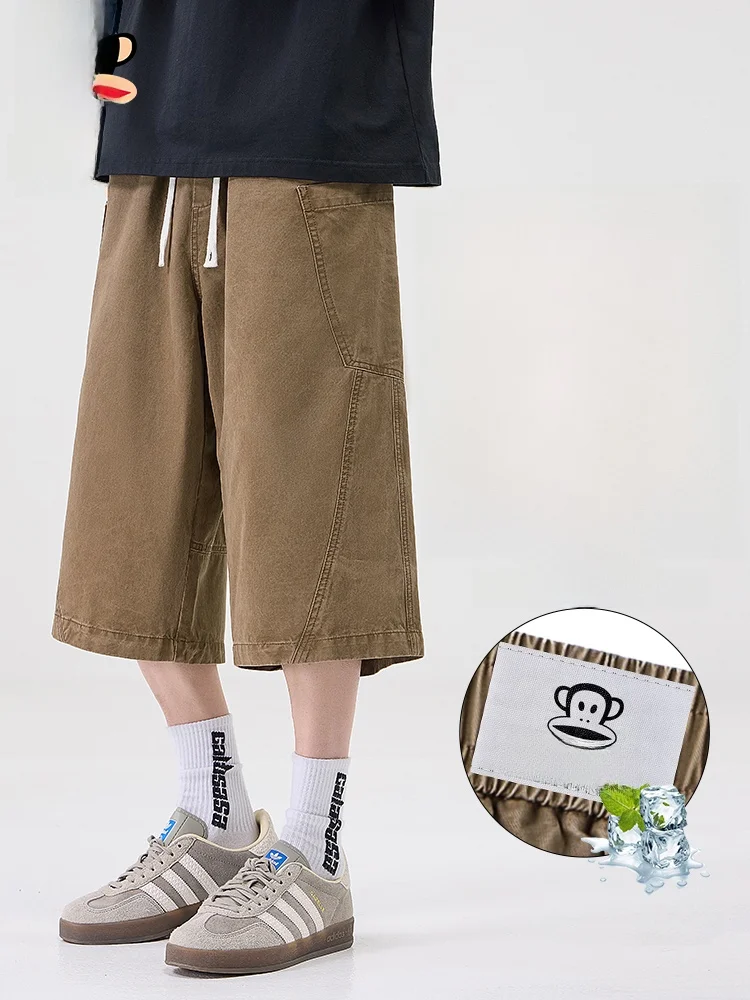 

Летние тонкие повседневные брюки PaulFrank, мужские свободные прямые брюки из чистого хлопка с несколькими карманами, дышащие, удобные, молодежные, стильные