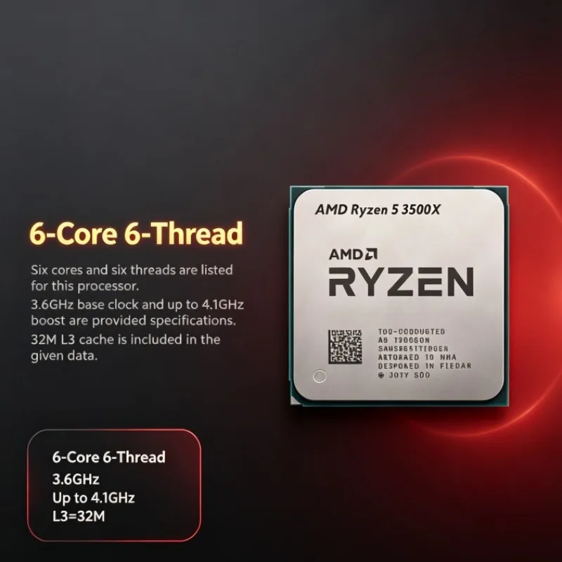AMD Ryzen 5 3500X 6-Core 6-Thread 3.6GHz Up to 4.1GHz L3=32M 7nm 65W Socket AM4 DDR4 PCIe 4.0 Gaming CPU for Home Office