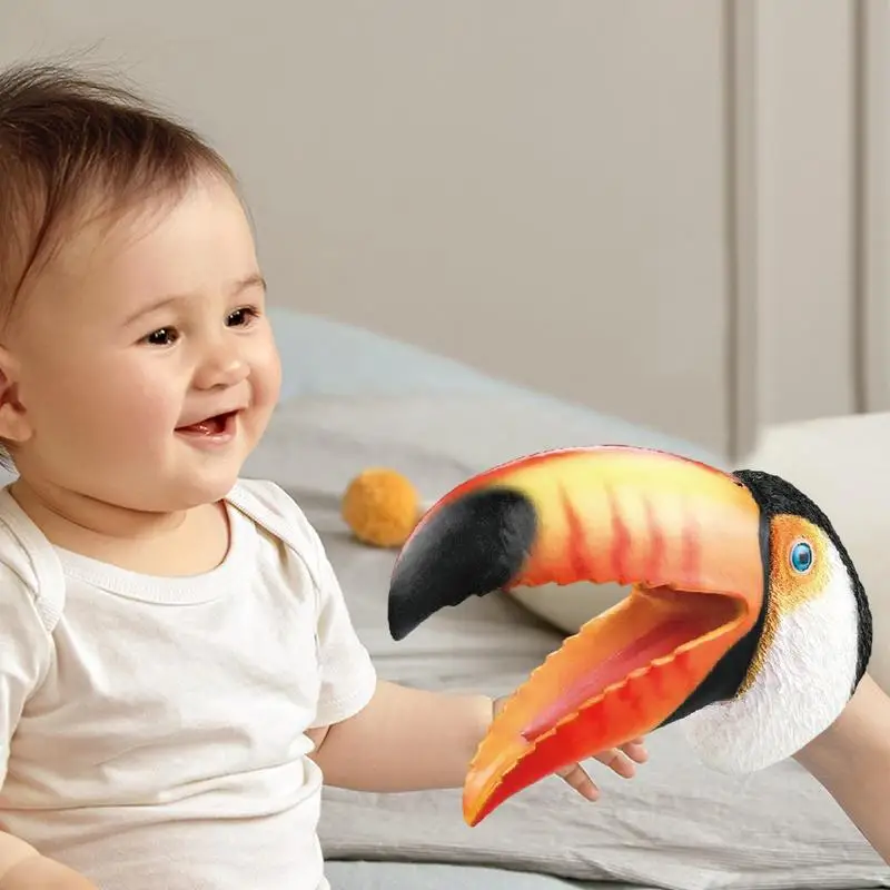 Hand Puppets Funny Toucan Head Puppets Toy Hand Puppet Kids Swimming Pool Beach Bathing Toys Soft Rubber Realistic Animal Role