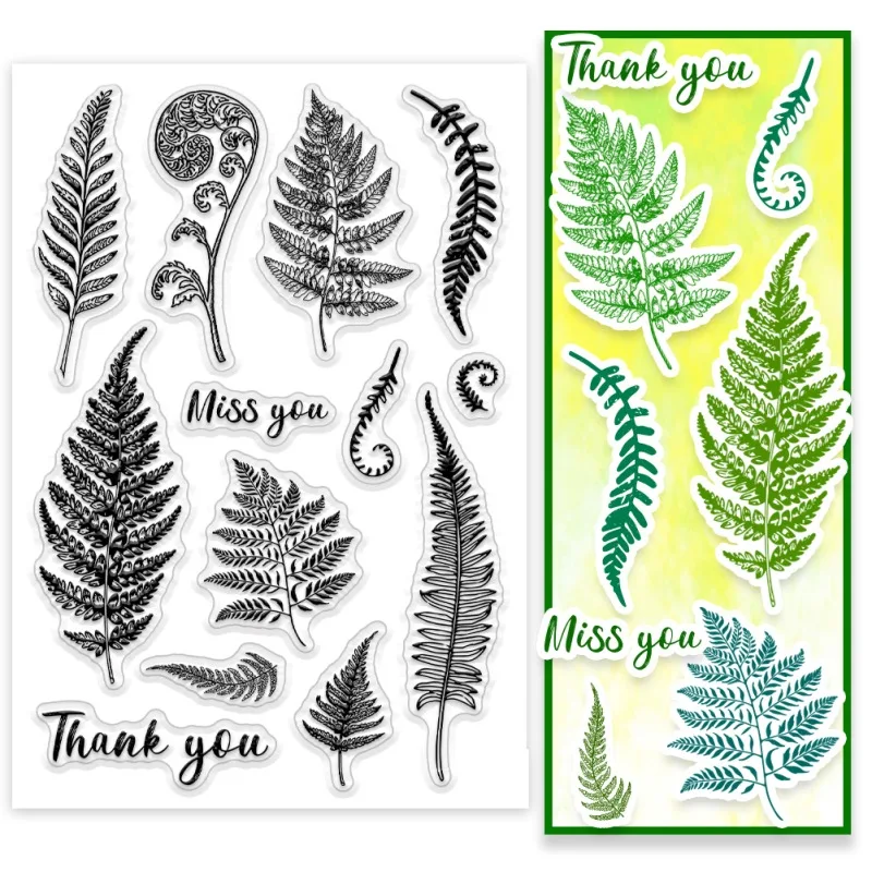Farnblatt-klare Stempel, Blatt-Gummistempel, Graspflanzenmuster, Silikon-Stempel, Pflanzen, Wörter, transparente Siegel für Scrapbooking