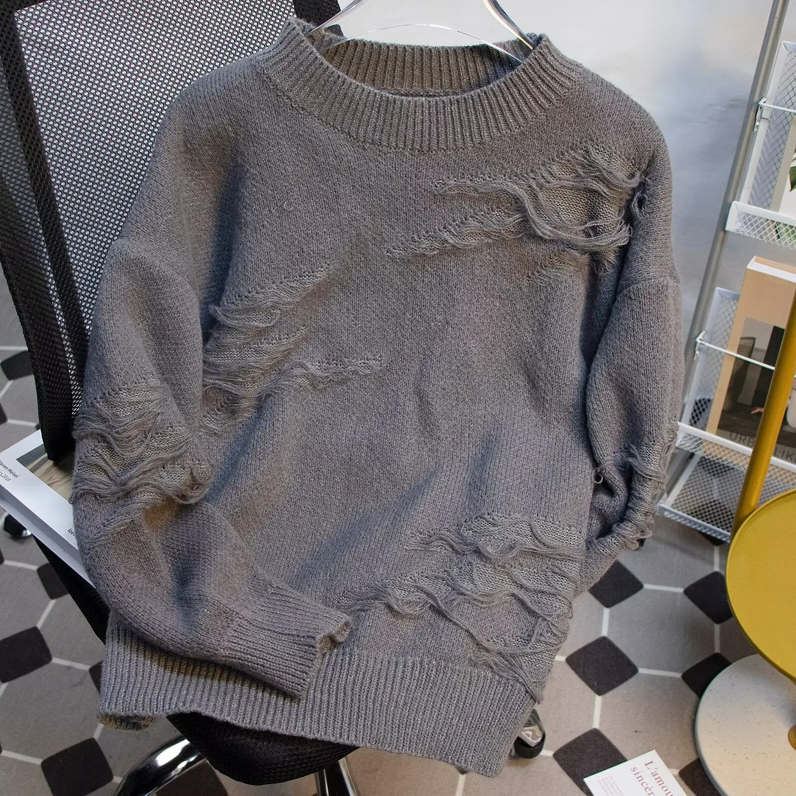 

Autumn Winter plus Size Men's Knit Sweater with Tassel Loose Casual Faionable Color Baseball Collar Long Sve Top