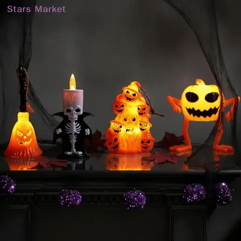 Halloween Skeleton Flameless LED Candle With Flickering Warm Light Perfect For Home Desktop Spooky Party Holiday Decoration