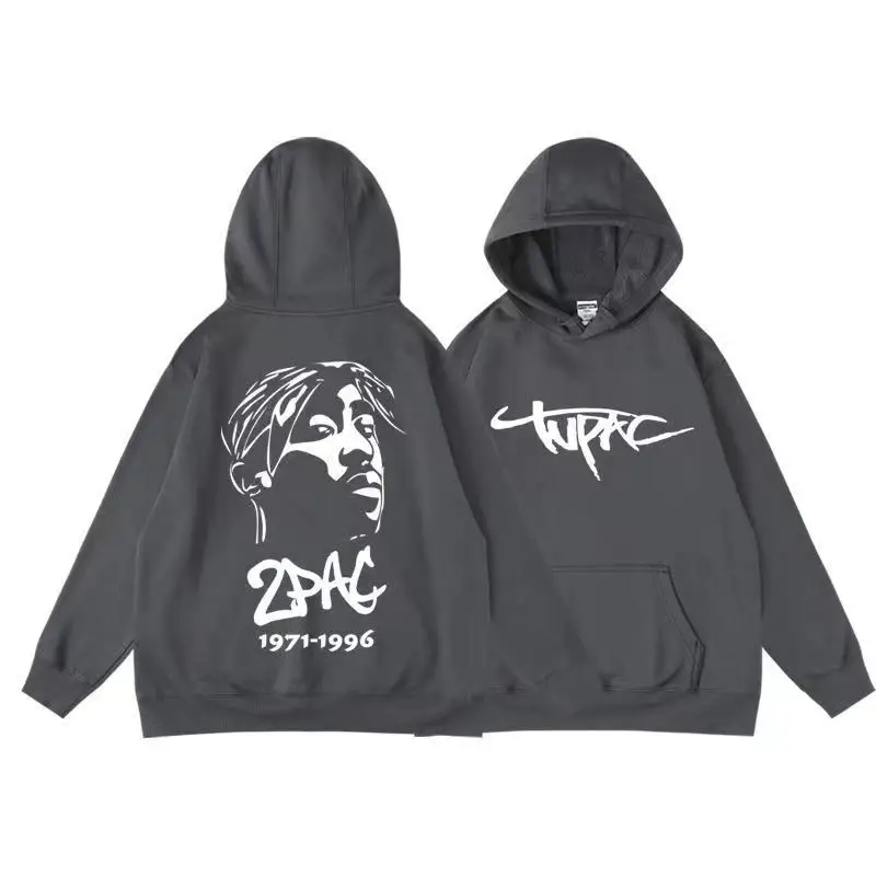 New Hip Hop Rap Rap Tupac European and American Autumn/Winter Plush Cotton Hoodie Men\'s Printed Sweater Loose Sports Hoody