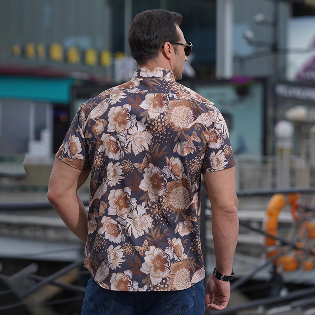 سترة رجالية فضفاضة بالطباعة الرقمية ، قميص عمل قصير الأكمام ، غير رسمي كبير الحجم ، بيع التخليص ، البيع بالجملة ، انخفاض الشحن