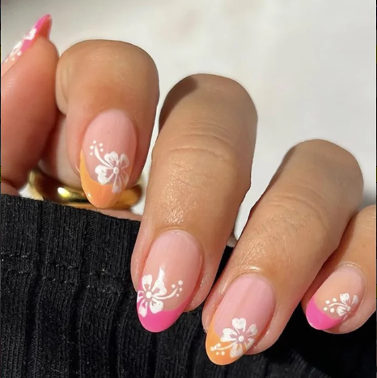 24 Stück Sargnägel, rein schwarze Nägel, verziert mit Kirschblüten, aufhellendes Nagelkunst-Set mit abnehmbaren künstlichen Nägeln für Festiva – Detail 7