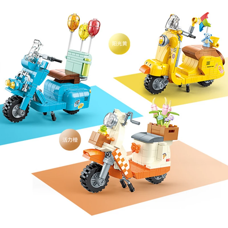 كتل بناء مركبة كهربائية صغيرة ، دراجة نارية ريترو ، مجموعات طوب موديل كلاسيكي ، DIY ، آلات إضاءة لطيفة ، ألعاب #5