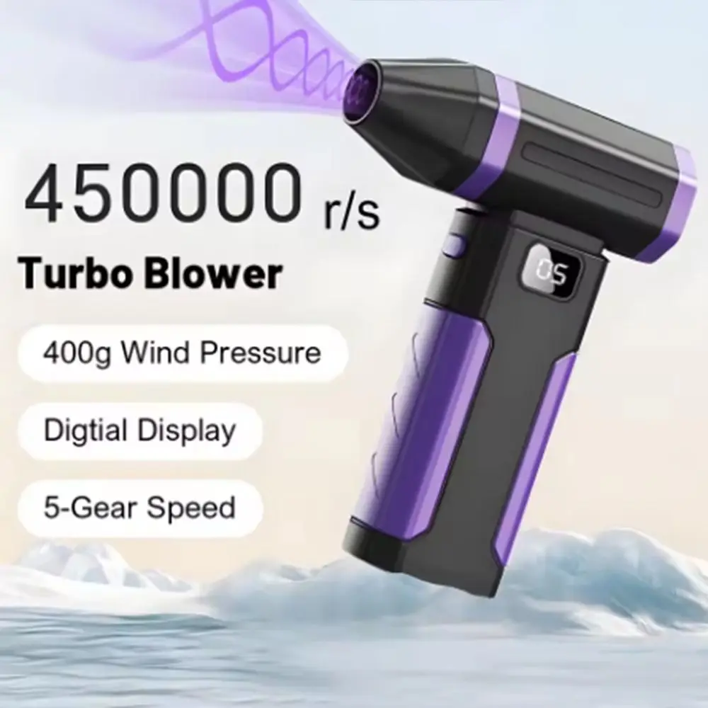 

Мини-турбоструйный вентилятор, 450000 об/мин, светодиодный дисплей, бесщеточный двигатель, электрический пылеуловитель, осветительная лампа, перезаряжаемая мощная воздуходувка