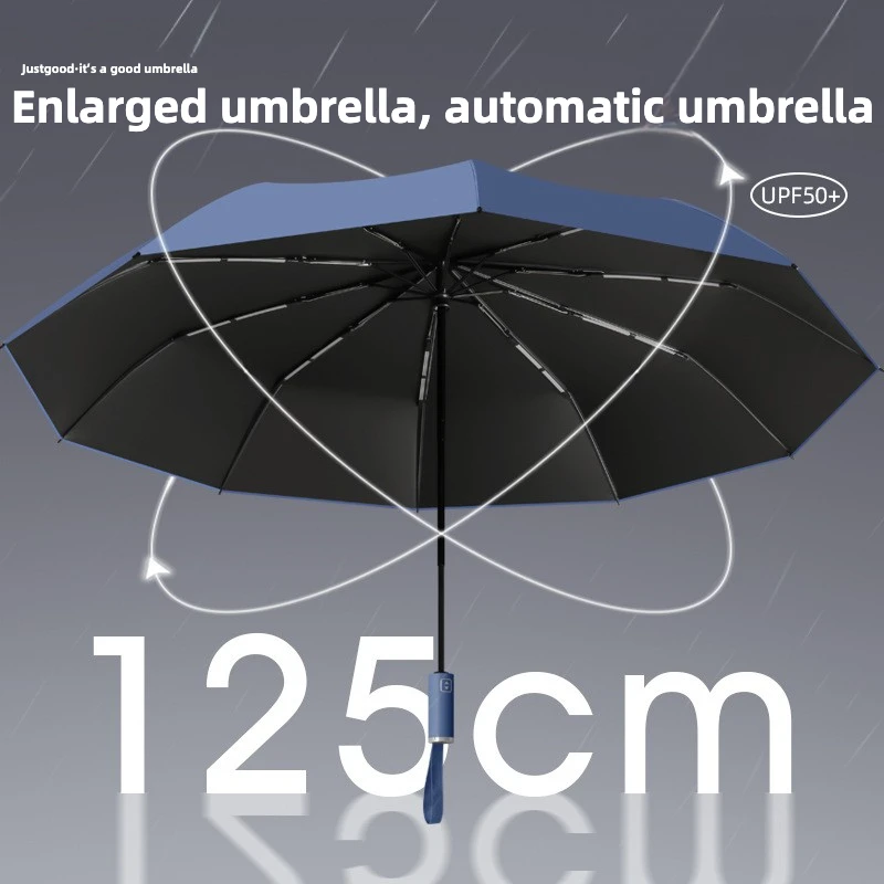 Windproof Automatic Folding Umbrella, 125CM Diameter Large Rain Umbrella, Sun UV UPF50+ Protection Umbrellas for Man and Women