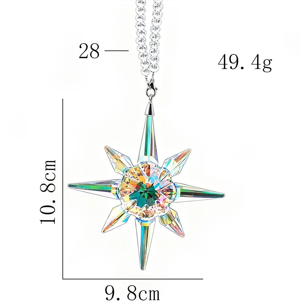 Aurora AB Farbe 8-Punkt Nordstern Kristall-Ornament Mehrfach Facettierter K9 Kristall Auto-Spiegel Regenbogen-Prisma Sonnenfänger Fensterdekoration Geschenk – Detail 7